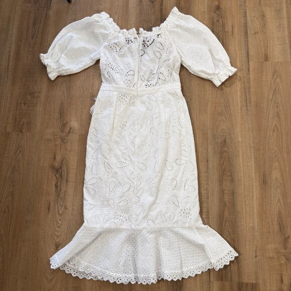 Saloni Olivia Cotton Midi Dress White Eyelet Lace  Embroidered  US 8 - Picture 14 of 14